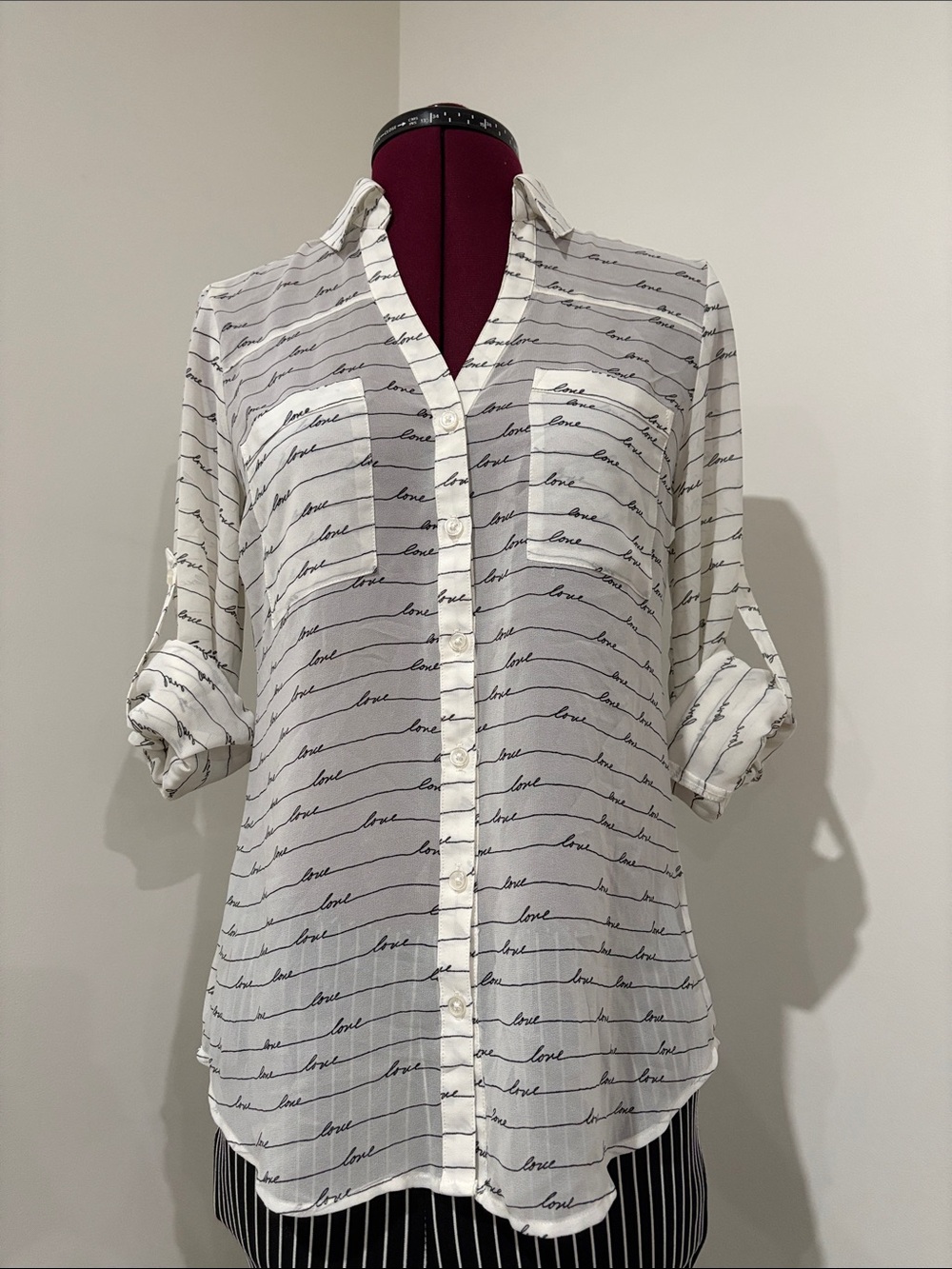 Express White Script-Print Button Shirt